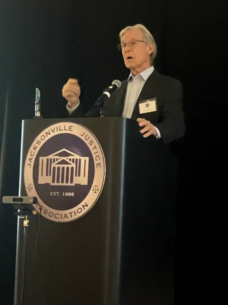 Wayne Hogan speaking during his Michelline Hayes Ruth Award